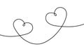 Hearts continuous line drawing. One single hand drawn contour heart for design love prints. Symbol love oneline. Black lineart ske Royalty Free Stock Photo