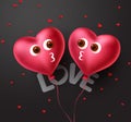 Hearts couple balloon concept design. Valentines 3d heart lovers balloon kissing elements