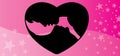 Hearts with couples. Pink velentines background with kissing couples emblem