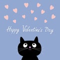 Hearts and cute cartoon cat. Flat design style. Happy Valentines day card. Rose quartz serenity color background