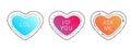 Hearts. Cute hearts in different colors with wishes. Hand-drawn hearts. Vector illustration Royalty Free Stock Photo