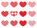 Hearts with different patterns. Red hearts. Love concept. Valentine icons. Valentines day. Vector illustration