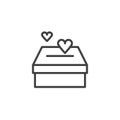 Hearts with donate box line icon