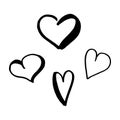 Hearts doodle set. Collection of hand drawn careless hearts. Black isolated on a white background. Vector illustrations.