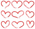 Hearts drawing isolated vector set red