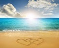 Hearts drawn in beach Royalty Free Stock Photo