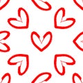 Hearts drawn by hand with rough brush. Romantic seamless pattern.