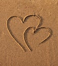 Hearts drawn on sand Royalty Free Stock Photo