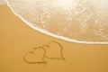 Hearts drawn on the sand beach Royalty Free Stock Photo