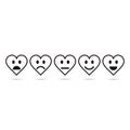 Hearts emoticon evaluation line icon set, feedback symbol, heart with expression mood. Vector