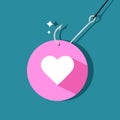 Hearts and fishing hooks. concept for using the heart as bait. Falling in love. vector Royalty Free Stock Photo