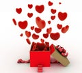 Hearts flying out of gift box