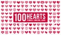 100 hearts geometric linear logos vector icons or logotypes big set, graphic design modern style elements, love care and charity