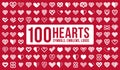 100 hearts geometric linear logos vector icons or logotypes big set, graphic design modern style elements, love care and charity