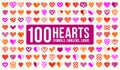 100 hearts geometric linear logos vector icons or logotypes big set, love care and charity geometrical symbols collection, graphic