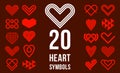 Hearts geometric linear logos vector icons or logotypes set, graphic design modern style elements, love care and charity