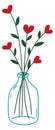 Hearts in glass vase. Cute romantic color drawing