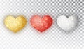 Hearts glitter texture set. Red, gold, silver Hearts Isolated. Symbol love heart shape isolated. Vector object for Royalty Free Stock Photo