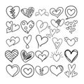 Hearts Hand Drawn Doodle Line Art Outline Set