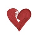 Heart hand drawn with a dry brush stroke, thick layer of paint on white background. Oil Acrylic brush mark Royalty Free Stock Photo