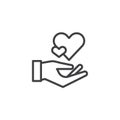 Hearts in hand line icon