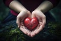 Hearts in hands symbolic gesture of affection Heart in woman hands Love giving, care, health, protection Royalty Free Stock Photo