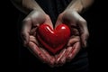 Hearts in hands symbolic gesture of affection Heart in woman hands Love giving, care, health, protection