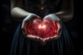 Hearts in hands symbolic gesture of affection Heart in woman hands Love giving, care, health, protection Royalty Free Stock Photo