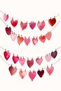 hearts hanging clothesline magenta confetti simple painted bright deep color decorated wood dry archways interconnections smiling