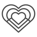 Hearts in heart line icon. Heart inside another hearts illustration isolated on white. An abstract figure of many hearts