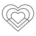 Hearts in heart thin line icon. Heart inside another hearts illustration isolated on white. An abstract figure of many