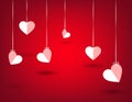 Hearts hunging in a red background. Love background template Royalty Free Stock Photo