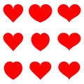 Hearts icon collection. Live broadcast of video, chat, likes. Collection of heart illustrations, love symbol icons set. Red hearts