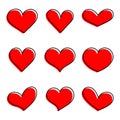 Hearts icon collection. Live broadcast of video, chat, likes. Collection of heart illustrations, love symbol icons set. Red hearts