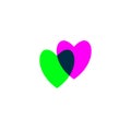 Hearts icon green and purple on white