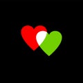 Hearts icon green and red on black Royalty Free Stock Photo