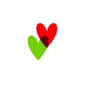 Hearts icon green and red on white