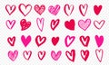 Hearts icons hand drawn for Valentines Day, Save the Date or wedding invitation greeting card design. Vector Valentines love pink