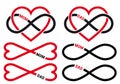 Hearts with infinity sign for mom, dad, vector set