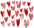 Hand-drawn Hearts sets isolated on a white background. Vector symbols for love, wedding, Valentine's day design. Royalty Free Stock Photo