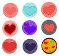 Simple Heart, hearts labels circles, Card hearts marked colored emblems