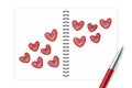 Hearts love couple symbol hand drawing by pen sketch red color with notebook, valentine concept design Royalty Free Stock Photo