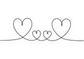 Hearts love symbol, one line drawing. Concept of family members. Metaphor of care, friendship, romance, romantic, and minimalism