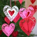 Hearts made of paper, traditional papercut paper crafted handmade decoration children illustration