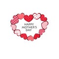 Hearts made of retro red hearts. Happy Mother`s Day greeting card vector greeting card