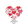 Hearts made of retro red hearts. Mother`s Day greeting card Royalty Free Stock Photo