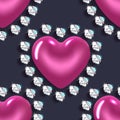 Hearts magenta diamonds Seamless pattern beautifu vector Royalty Free Stock Photo