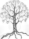 Hearts magic tree love illustration, for coloring