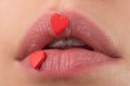 Hearts makeup. Beauty lovely lips. Lip with hearts. Love concept. Lipscare.