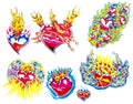 Hearts newskool tattoo flash set Royalty Free Stock Photo